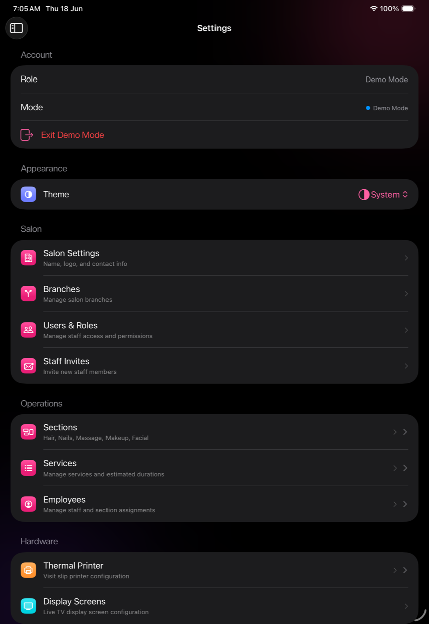 SaloonQ Setup & roles